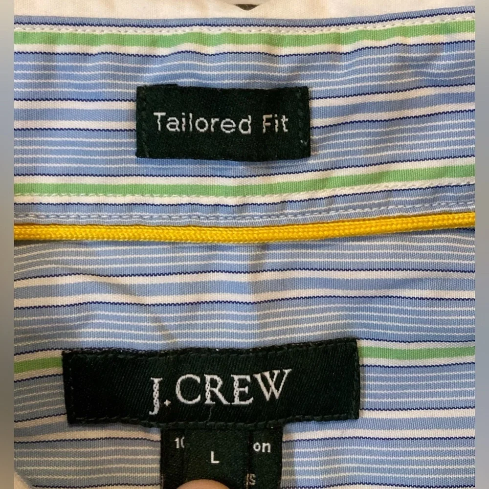 J. Crew Men’s‎ Size Large Blue/Green Striped Tailored Fit Button Down Shirt